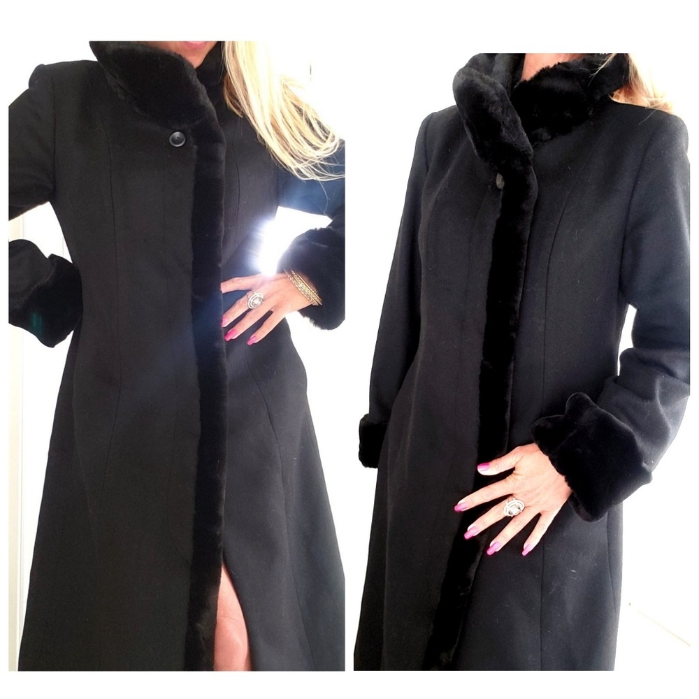 *SOLD on Mercari* intage Midnight Velvet Full Length Wool with Faux Fur Coat - Picture 2 of 6